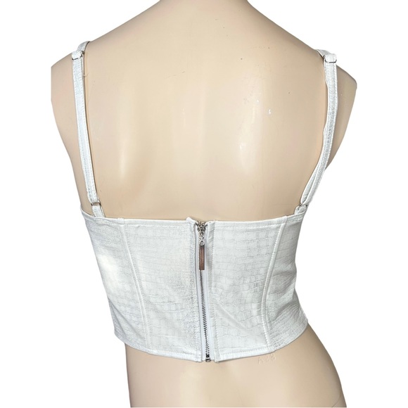 Bustier Crop Top Faux Crocodile Leather White Silver Size Medium - Picture 2 of 8